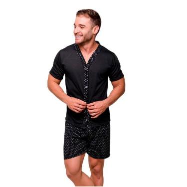 Imagem de Pijama Masculino Com Botões e Shorts Estampado Diones - Importado, Pre