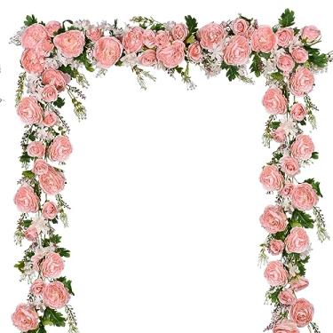 Imagem de DearHouse 2 Pacotes de Guirlanda de Flores de Peônia Artificial-Guirlanda de Peônia de Seda com Flores Rosa para Decoração de Mesa de Festa de Casamento, 6 Pés/Fio