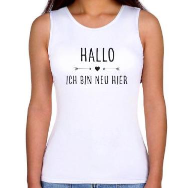 Imagem de Regata Feminina Hallo, Ich Bin Neu Hier - Foca na Moda, Branco, G
