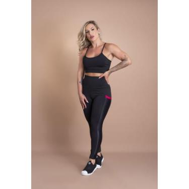 Imagem de Conjunto Feminino Fitness Calça Cintura Alta Com Bolso Cirrê Legging E