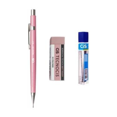 Imagem de Kit Lapiseira Tecnocis ROSA CLARO 0.7mm + Borracha + Grafite