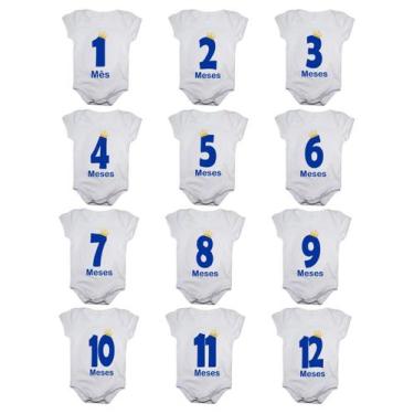 Imagem de Body de bebê mesversario números menino - Calupa, Branco, Único
