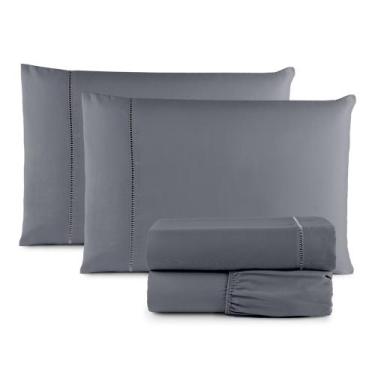 Imagem de Kit Roupa de Cama Lençol Casal King 4 Peças 400 Fios Micropercal Com E
