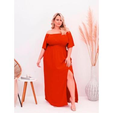 Imagem de Vestido Longo Plus Size Vermelho Com Fenda Babado Manga Godê Natal - s