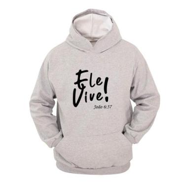 Imagem de Moletom Masculino Canguru Estampa Ele Vive com Capuz - Ragor, M, Cinza
