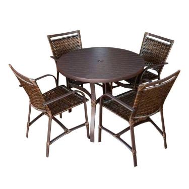 Imagem de Conjunto Mesa Redonda 1,00 Com 4 Cadeiras Betta Em Alumínio Área Externa Marrom