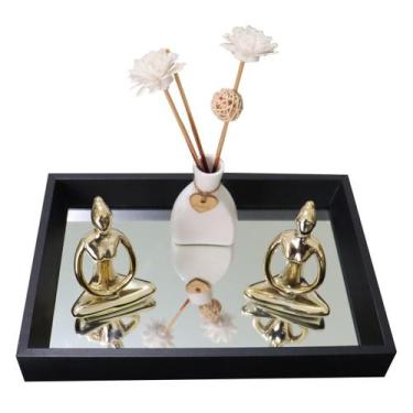 Imagem de Bandeja Espelhada Decorativa Retangular 23x33cm - RR Decor, Preto