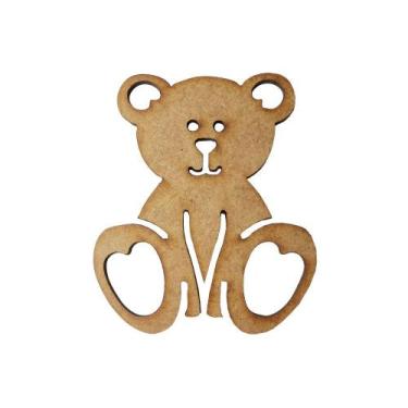 Imagem de Pacote 50 Aplique Ursinho de Pelucia Vazado Enfeite 6cm Mdf Madeira La