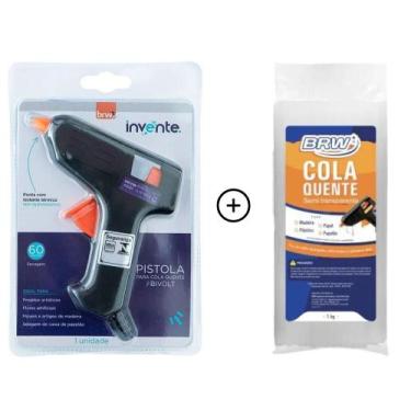 Imagem de Kit Pistola Cola Quente Fina Pequena 10w + Bastão Fino 1kg BRW