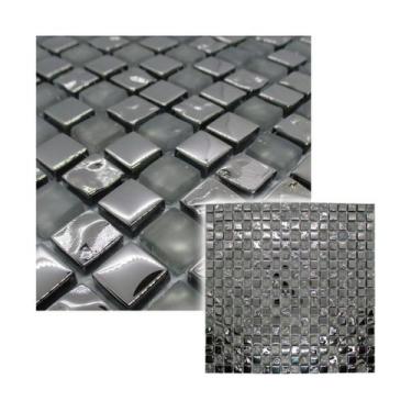 Imagem de Pastilha de Vidro Efeito Metalizado Cinza Rocha 30x30cm Para Parede - 