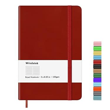 Imagem de Wiisdatek Caderno pautado – Caderno forrado com papel grosso premium de 100 g/m², bolso interno fino, capa dura para escrever em diários, 12 cm × 8,63 cm (vermelho)