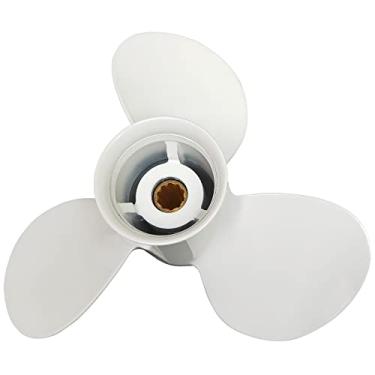 Imagem de DLNIG Hélice de alumínio para moto barco 9 7/8x12-F - para motores de popa Yamaha 20hp 25hp 30hp, substitui 664-45954-01-00, 10 dentes estriados, 9,875x12 - Hélice externa de alumínio