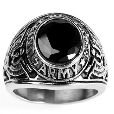 Imagem de HIJONES Anel masculino de aço inoxidável do exército dos Estados Unidos com pedra, Metal