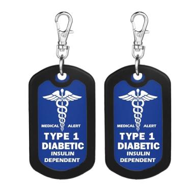 Imagem de Etiqueta para diabéticos tipo 1 dependente de insulina, 2 peças, etiqueta de alerta médico com zíper (azul)-2X