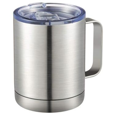 Imagem de Caneca de café com alça MEWAY, 350 ml, copo térmico de viagem de aço inoxidável com tampa deslizante, copo com isolamento a vácuo e parede dupla para bebidas quentes e frias (prata, 1 unidade)