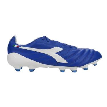 Imagem de Diadora Chuteiras Brasil Elite 2 Tech ITA LPX Firm Ground – Couro de qualidade premium, leve, feito na Itália (preto/branco) (azul/branco), Azul/branco, 38