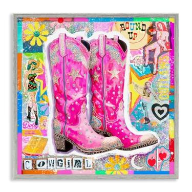 Imagem de Stupell Industries Groovy Vintage Cowgirl Collage Framed Giclee Wall Art Design por Jess Stempel, moldura cinza, 61 x 61 cm
