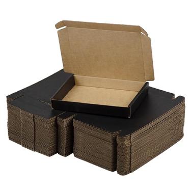 Imagem de SUNLPH 50 pacotes de caixas de transporte pequenas de 7x5x1 polegadas, caixas de papelão ondulado pretas, caixa de embalagem de correspondência móvel