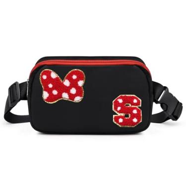 Imagem de Pochete com laço com letra inicial de chenille, bolsa tiracolo impermeável para parque, presentes de aniversário de Natal para adolescentes, meninas, mulheres, crianças, adultos, linda bolsa de cinto