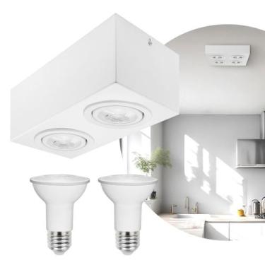 Imagem de Spot Plafon Box Sobrepor Par20 Duplo Direcionável Branco + Led - Ilumi