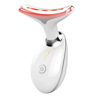 Imagem de Massageador Facial LED 7 Cores - Modos, Aparelho Anti-Rugas para Rosto e Pescoço, Tratamento Estético Vibratório com Luz LED Para Elevação da Pele Lifting Bivolt Recarregável (Branco)