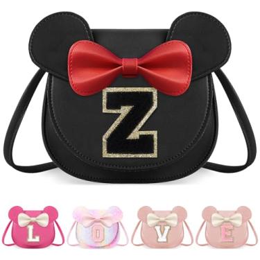 Imagem de izuzta Bolsa infantil pequena para crianças, mini linda carteira com laço de orelha de rato, bolsa transversal, bolsa rosa, presente de aniversário, Grande/Bolsa preta/Letra preta, Z, Z