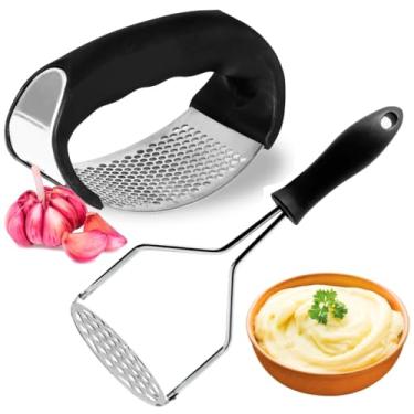 Imagem de Amassador Espremedor De Batata Inox Feijão Legumes Para Purê Papinha Cozinha Triturador De Alho Manual (Espremedor de Batata + Triturador De Alho)