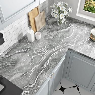 Imagem de Wallderful Papel de contato de mármore cinza prateado para bancadas papel de parede de mármore fosco descasque e cole autoadesivo no papel de parede adesivos de cozinha à prova d'água armários