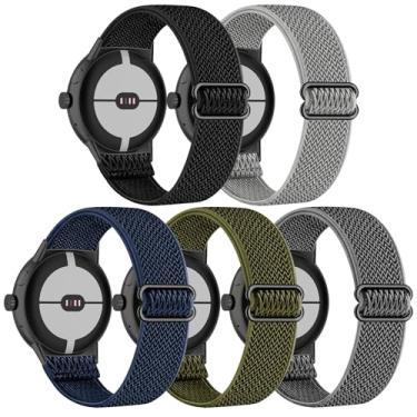 Imagem de Folavii Pacote com 5 pulseiras de nylon elástico compatíveis com Google Pixel Watch 4 3 de 41 mm/Google Pixel 2/Google Pixel Watch para mulheres e homens, pulseiras elásticas ajustáveis e esportivas
