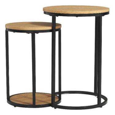 Imagem de Mesa Lateral De Centro Dupla Aco E Madeira 77x40x60cm - BRAZIL HOME LI