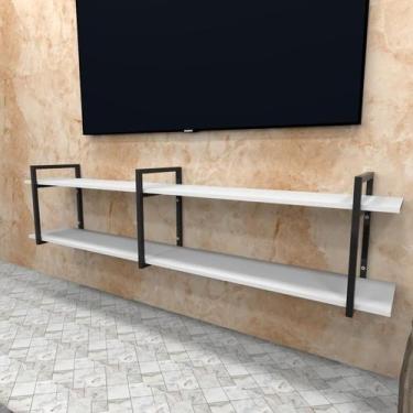 Imagem de Rack industrial aço cor preto 180x30x40cm (C)x(L)x(A) cor mdf branco m