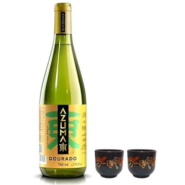 Imagem de Kit Saquê Japonês Azuma Kirin Sake Dourado 740 Ml + 02 Copos Guinomi (Copo Flor Sakura)