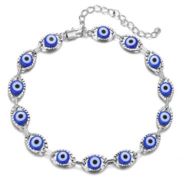 Imagem de Pulseiras de olho turco para mulheres, joias de olho turco, pulseira Ojo Hamsa, pulseiras delicadas de elos dourados para mulheres, joias turcas da sorte, presentes, Adjustable, Sem Pedra Preciosa