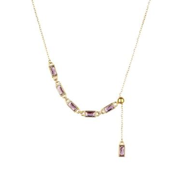 Imagem de TaYolnFaSo Colar em forma de Y em formato de esmeralda banhado a ouro 18 K com zircônia cúbica Y Lariat, joia de corte esmeralda, presente exclusivo para mulheres, Banhado a ouro, Zircônia cúbica