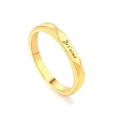 Imagem de BLOOMROSE Anel banhado a ouro 18K Je T'aime, design gravado, Aço inoxidável, Sem pedra preciosa