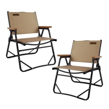 Imagem de 喜马拉雅 Cadeira de acampamento leve dobrável, cadeira de praia de alumínio marrom cascalho com apoio de braço de madeira maciça, cadeira de pesca dobrável portátil para caminhadas, praia, mochilão