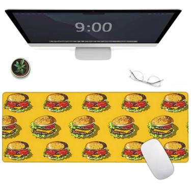 Imagem de MIEPOS Tapete de mouse grande com cheeseburger amarelo para jogos, tapete de mesa para hambúrguer, tapete de mesa para hambúrguer de 80 x 30 x 0,3 cm, tapete de mesa de computador, decoração de mouse
