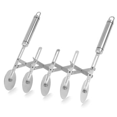 Imagem de Cortador profissional de pastelaria de 5 rodas, faca de pastelaria multifuncional prata inoxidável com alça para assar macarrão, biscoito, pizza, macarrão, utensílio de cozinha