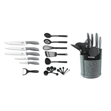 Imagem de Conjunto De Facas do Chef Inox e Utensilios de Cozinha 22 Peças com Suporte