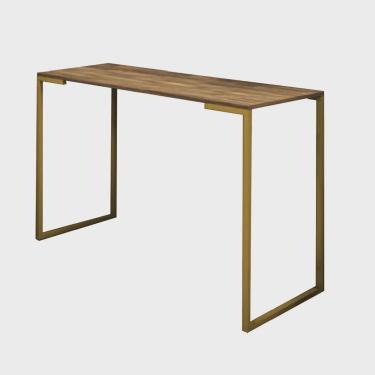 Imagem de Mesa Escrivaninha 90cm Stan Home Office Industrial Consultório Ferro Dourado mdf Freijó - Ahz Móveis