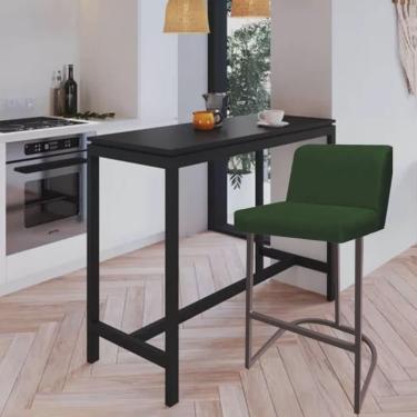 Imagem de Banqueta Com Encosto Noah Luxo Confort Bistrô Cozinha Ferro Marrom Suede Verde - Ahazzo Móveis