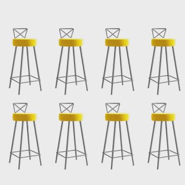 Imagem de Kit 08 Banqueta Alta Com Encosto Tânia Eiffel Cozinha Bar Bistrô Ferro Cinza Sintético Amarelo - Ahz Móveis