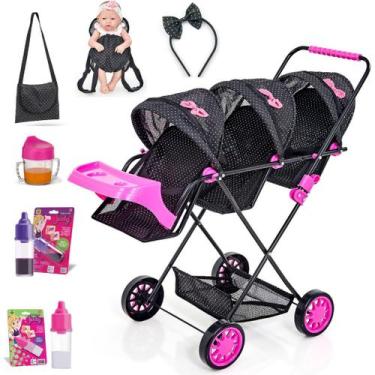 Imagem de Carrinho De Boneca Trigêmeos Gêmeos Veneza Reborn  Menina - Sag Toys, 