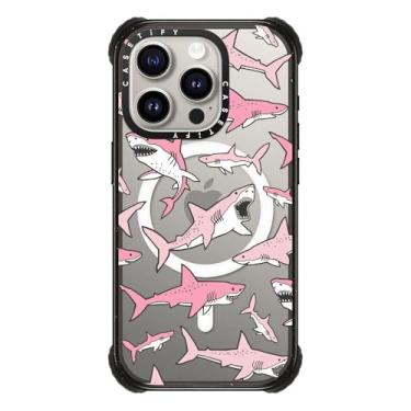 Imagem de CASETiFY Capa Ultra Impact para iPhone 15 Pro [Forte Fina/3,5 m 5X Proteção contra quedas de grau Militray/Compatível com Magsafe] - Pink Sharks - Preto Transparente