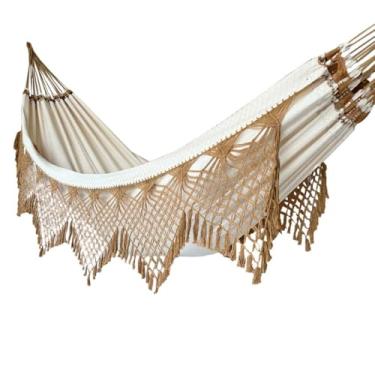 Imagem de Rede De Dormir Descanso Casal Jeans Luxo Varanda Artesanal Decorativa(CRUA VARANDA CARAMELO)