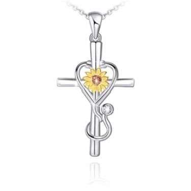 Imagem de Colar de girassol, estetoscópio, cruz, pingente de medicina, joia feminina, presente de graduação, enfermeira, médico, presente de agradecimento a estudantes de medicina, presentes de semana de