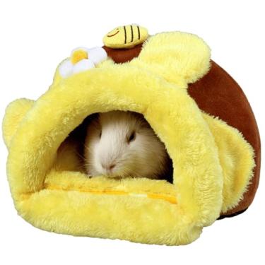 Imagem de Copfeu Gaiola de cama de porquinho da índia interior, brinquedo de ninho quente para hamster, esconderijo de pelúcia de caverna de habitat de rato, casa de animais pequenos para chinchila ouriço