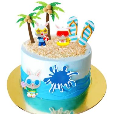 Imagem de LaVenty Beach Cake Decorations Summer Surfboard Cake Toppers Pool Party Cake Decoration Luau Cake Decoration Hawaiian Cake Decorations for Summer Decorations