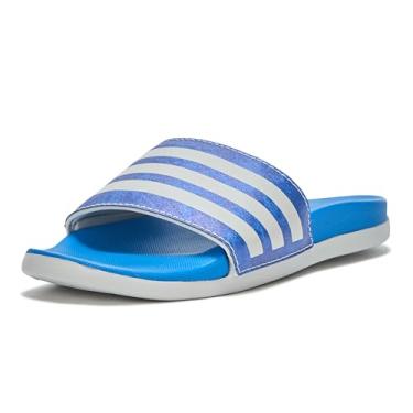 Imagem de adidas Sandália infantil unissex Adilette Comfort Slide, Azul royal brilhante/cinza/cinza, 12 Little Kid