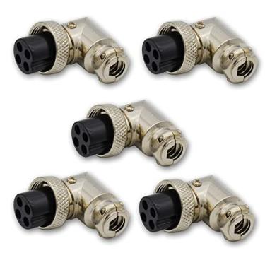 Imagem de Czyuntuo Conector de microfone de 4 pinos fêmea ângulo direito GX16 montagem em painel adaptador de conector de aviação de metal circular para rádio amador CB - pacote com 5
